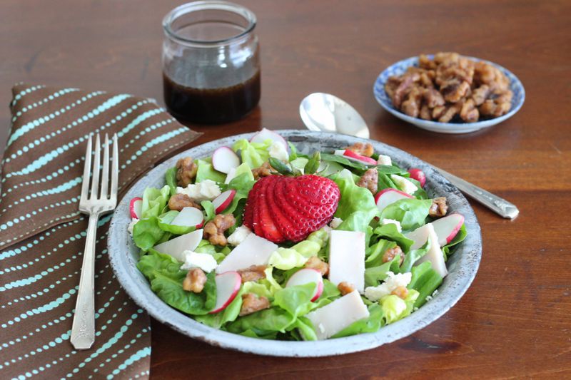 Aardbeien en kalkoen balsamico salade
