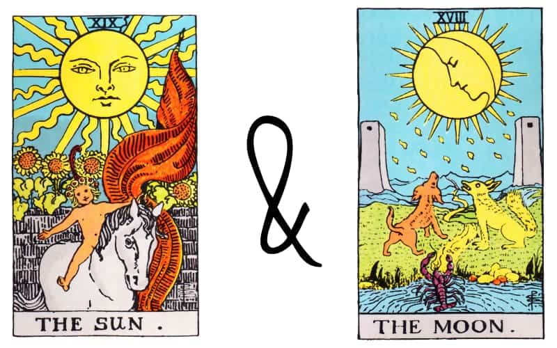 zon en maan tarotkaart gecombineerd