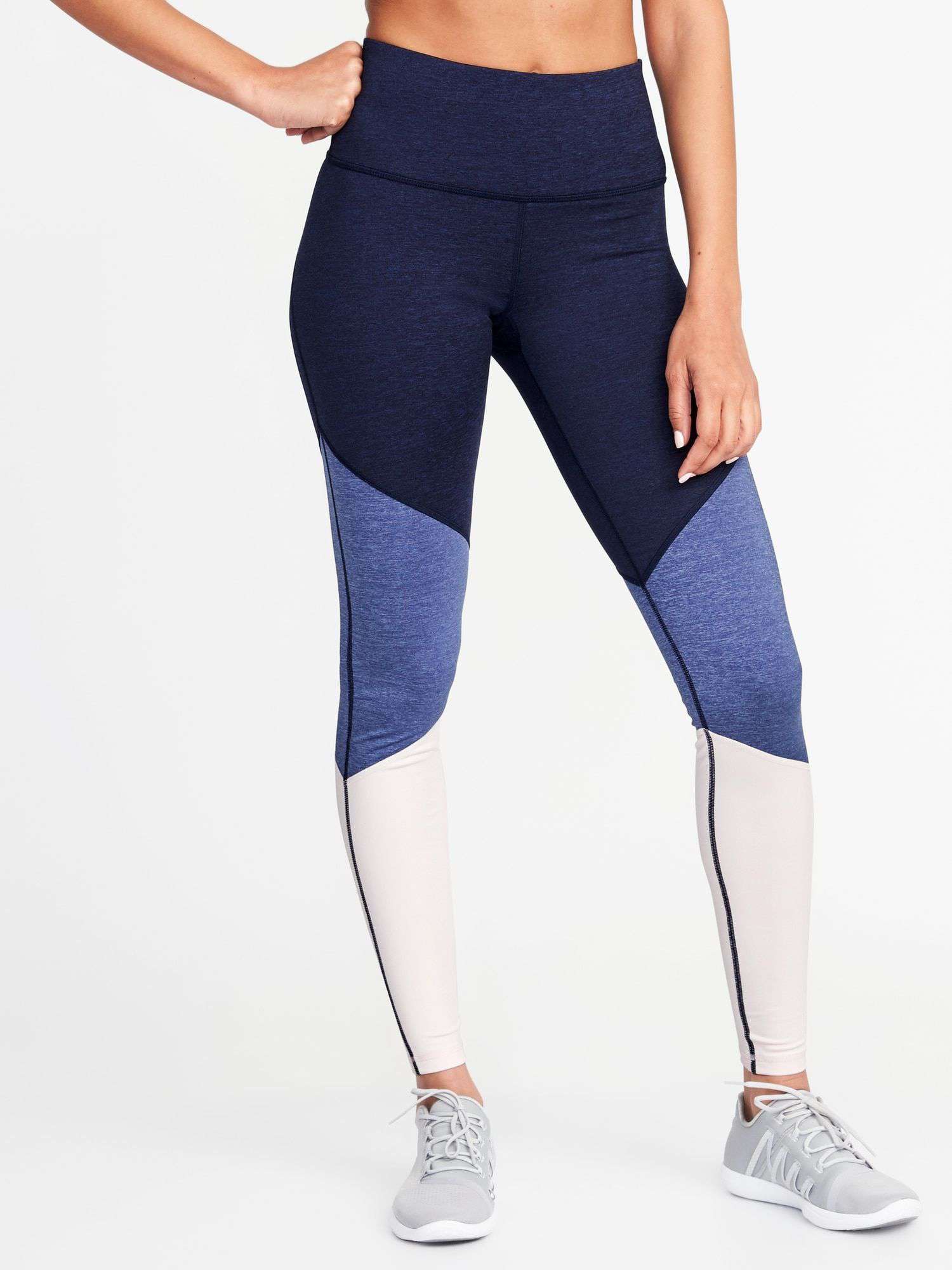 Oude marine high-waisted color-block elevate compressie leggings voor vrouwen