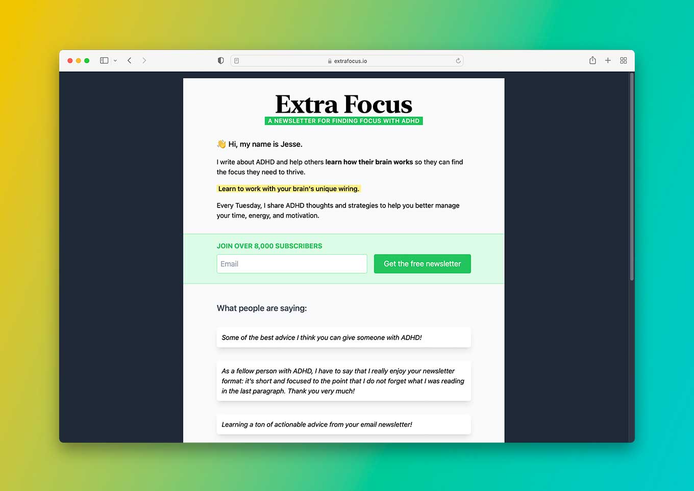 De webpagina Extra focus bevindt zich bovenop een verloopachtergrond.