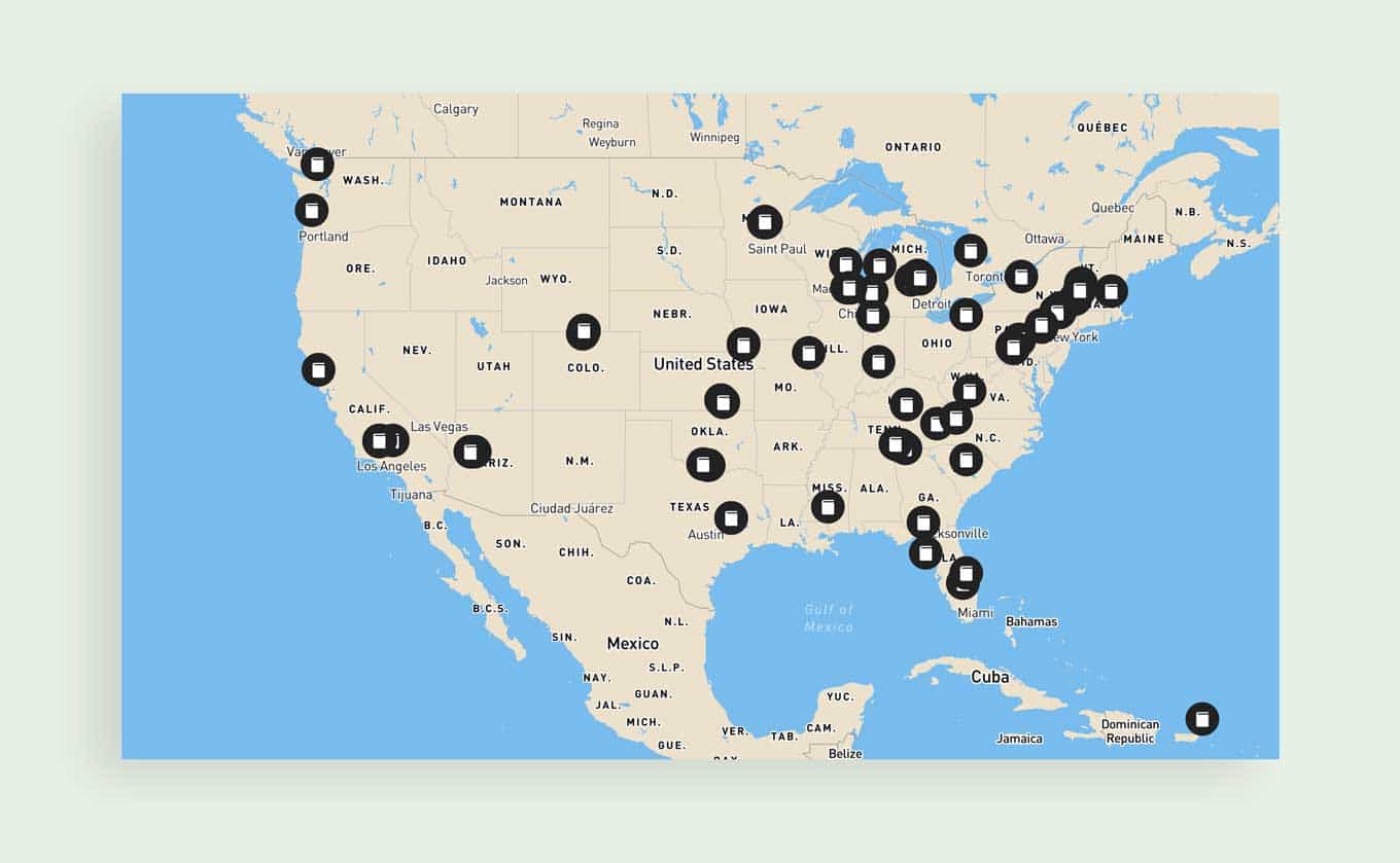 Kaart van kleine en onafhankelijke boekhandels in zwarte handen in de Verenigde Staten en Noord-Amerika