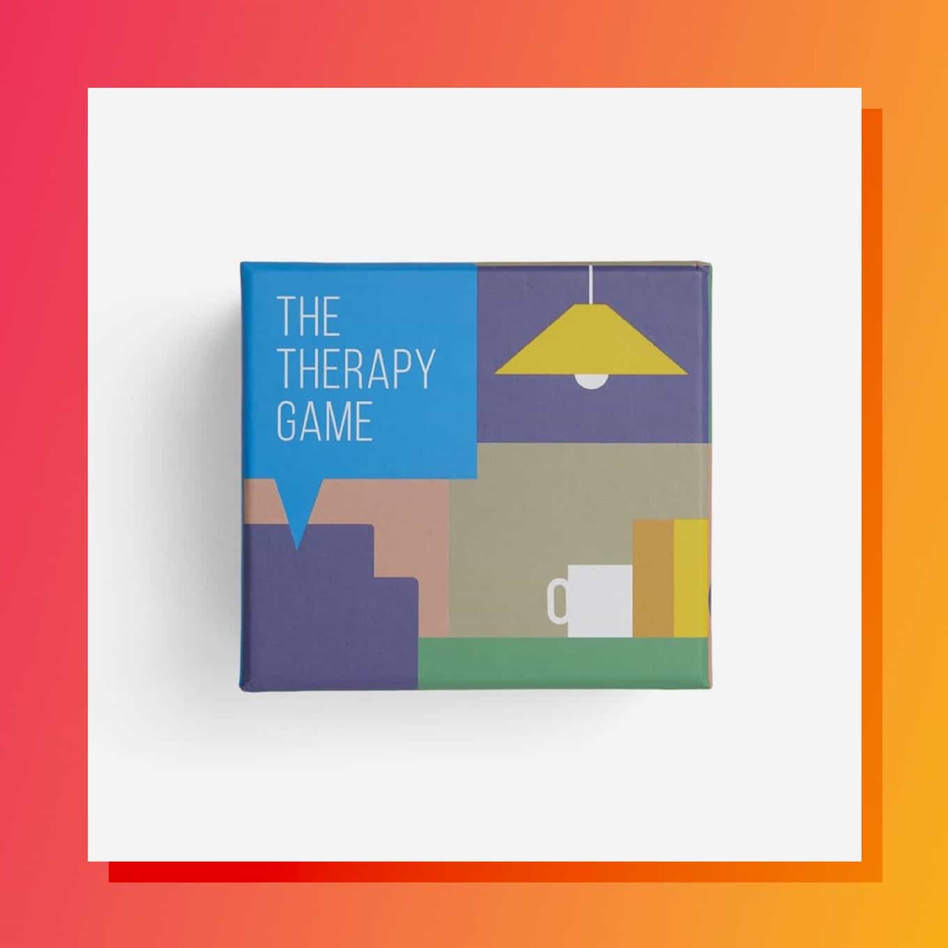 Moderne, minimalistische vierkante doos met de tekst The Therapy Game