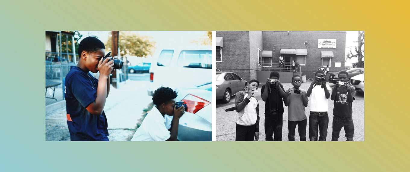 Kinderen in Baltimore die foto's maken op camera's