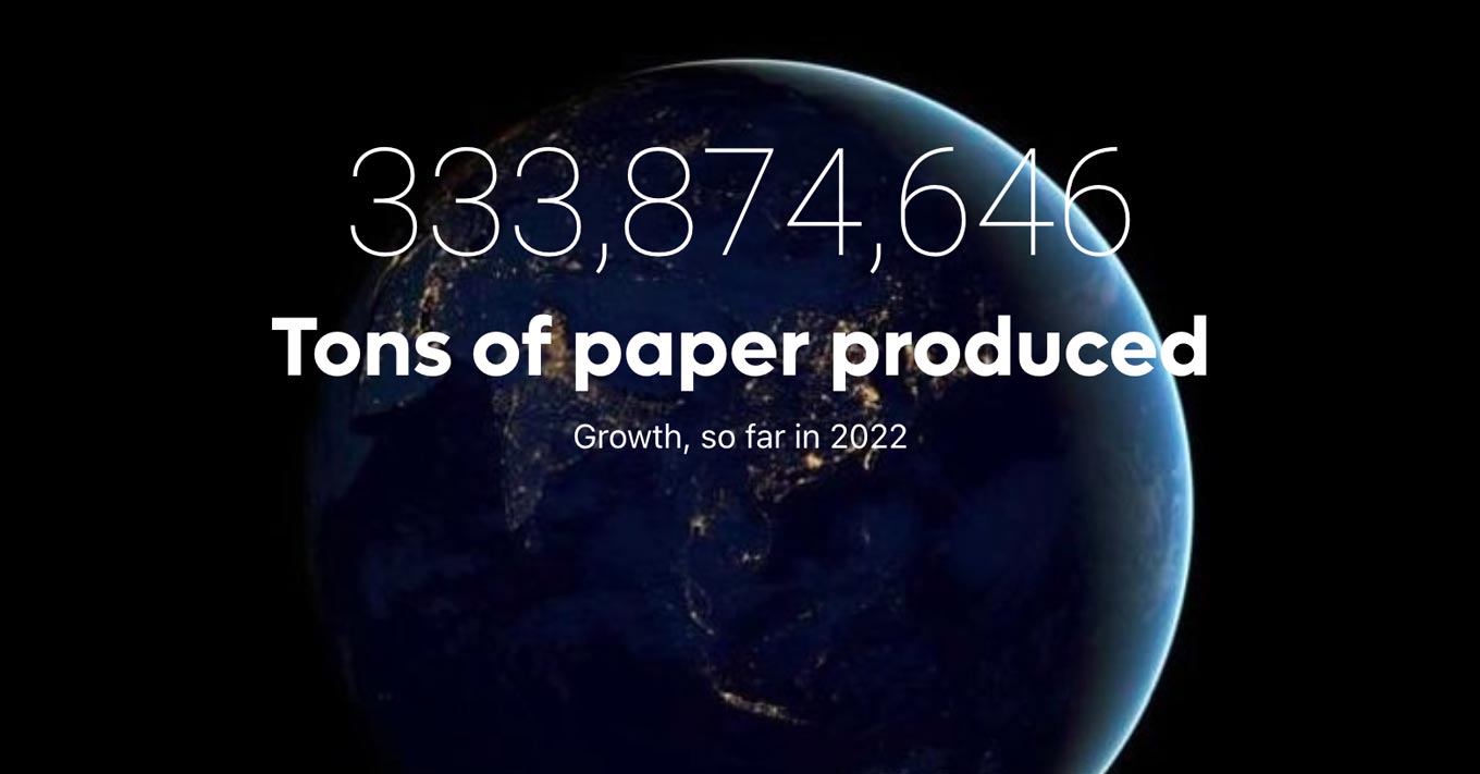 Tussen januari 2022 en oktober 2022 produceerde de wereld meer dan 333.000.000 ton papier