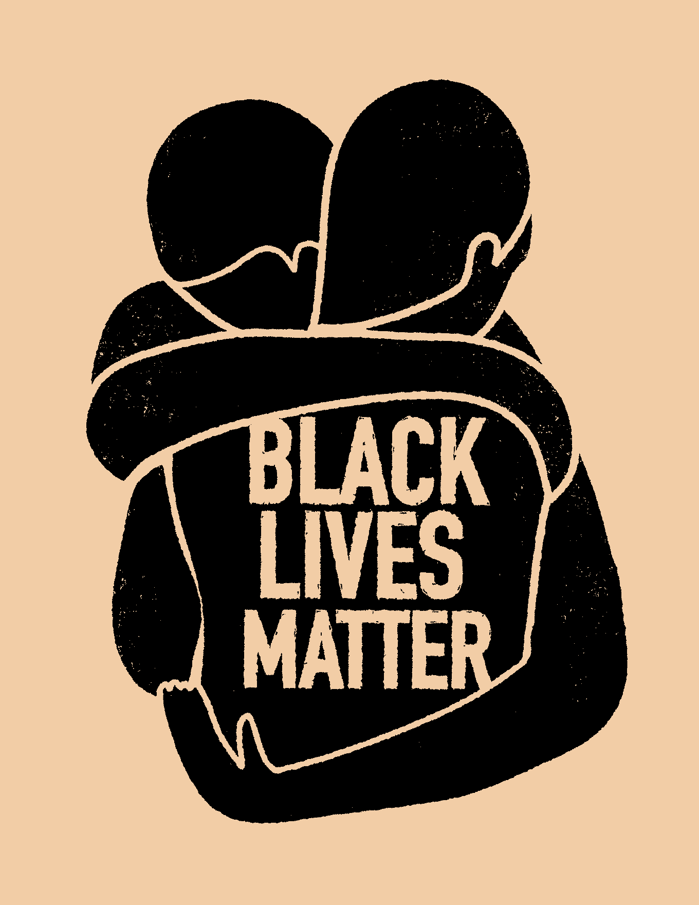 Twee mensen omhelzen elkaar in een knuffel met de woorden Black Lives Matter