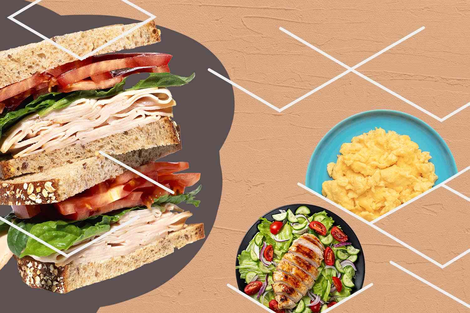 Eiwitrijk voedsel: Kalkoen Sandwich, Roerei, Kip
