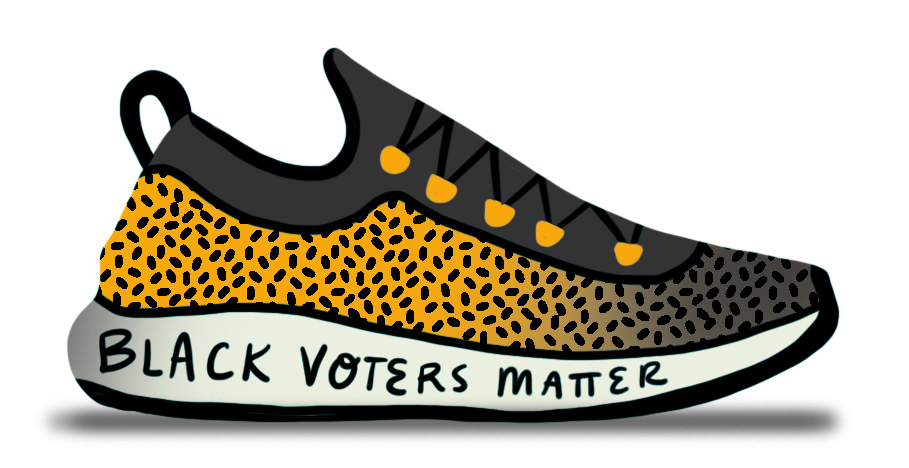 Geïllustreerde schoen met de woorden Black Voters Matter