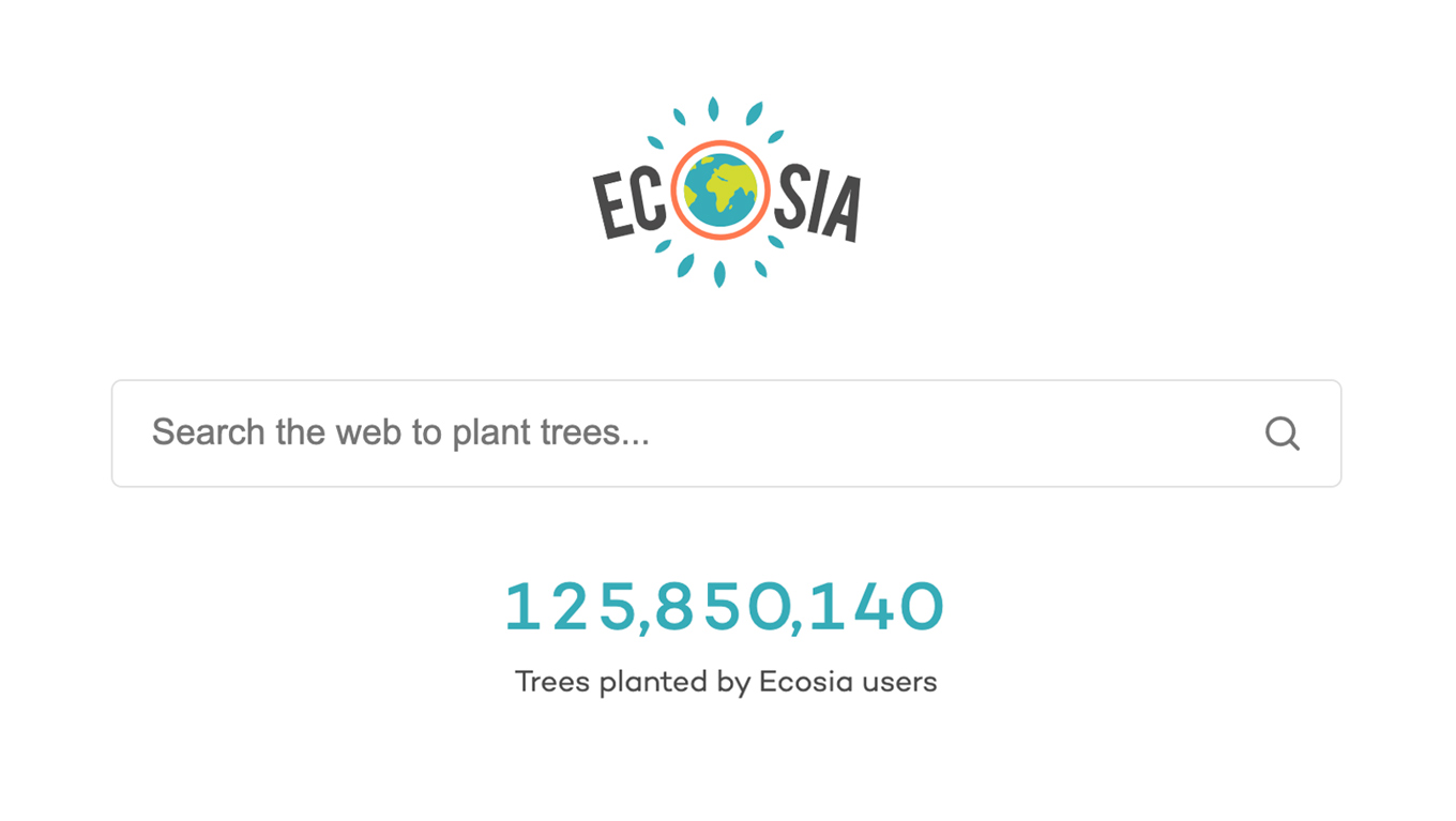 Een screenshot van de zoekpagina van Ecosia