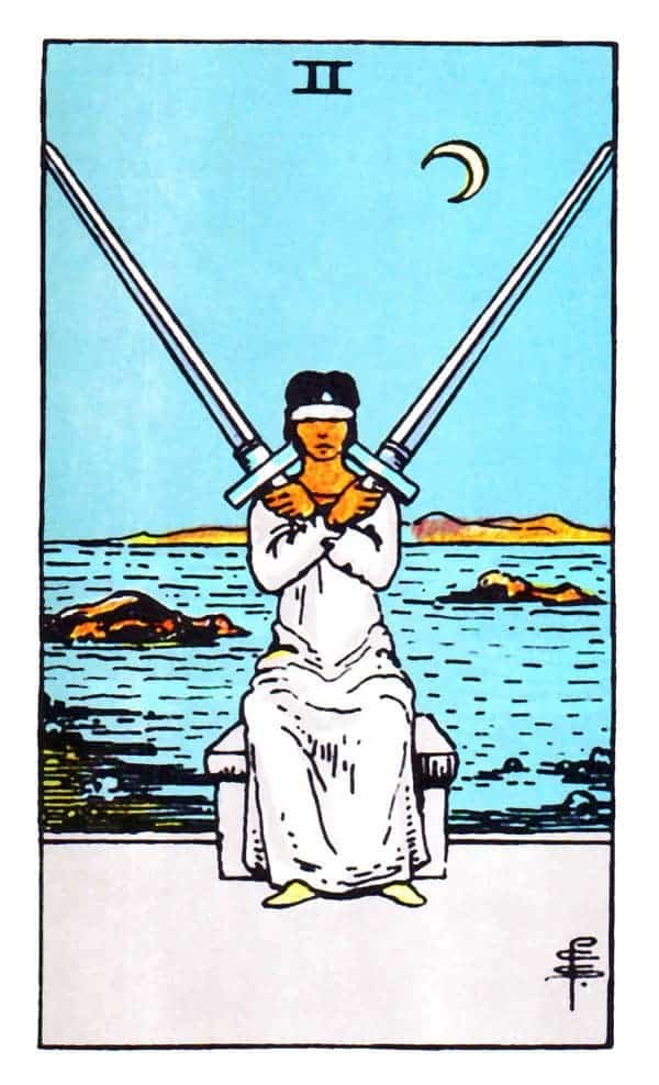 twee van zwaarden tarotkaart