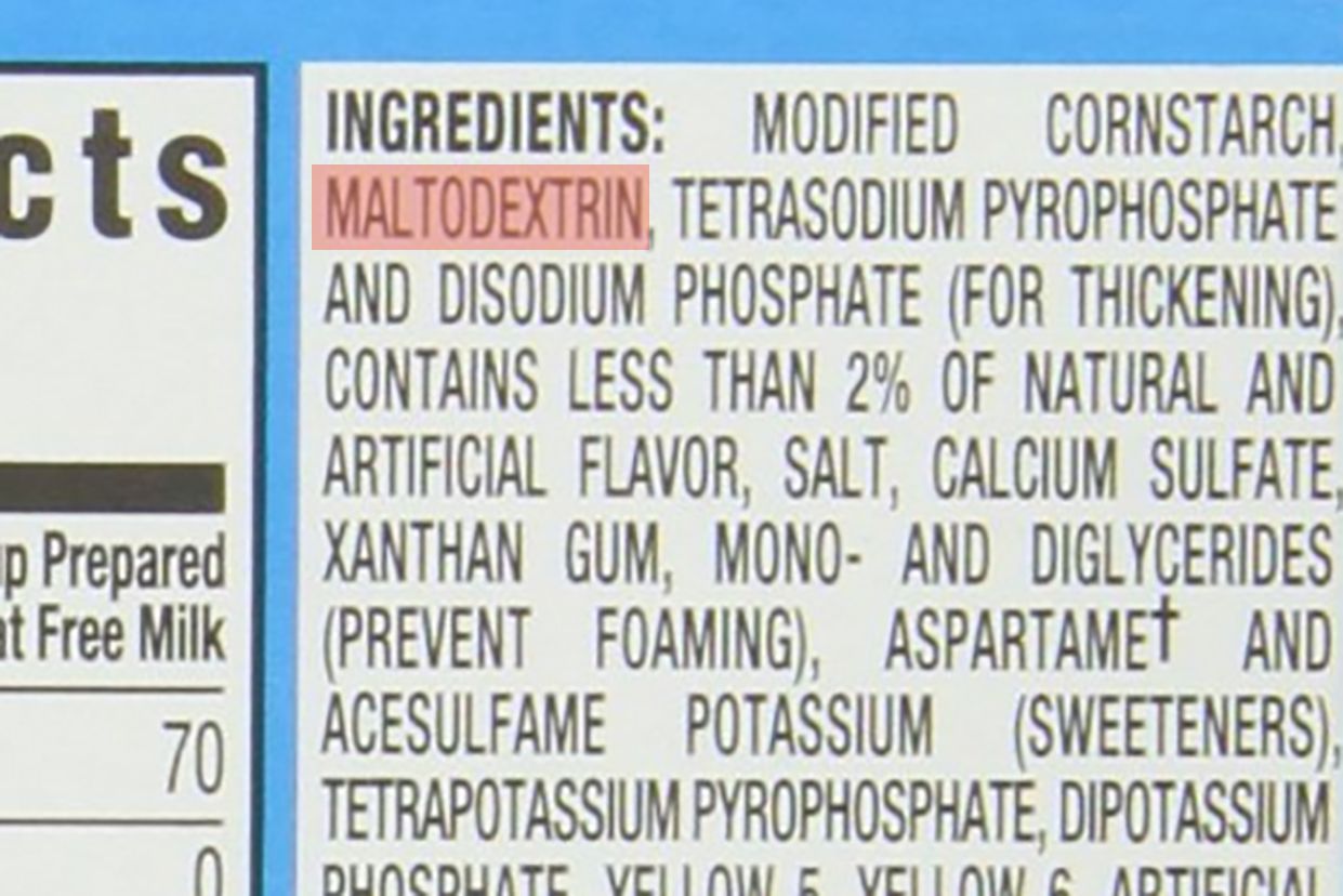 Ingrediëntenlijst met Maltodextrine