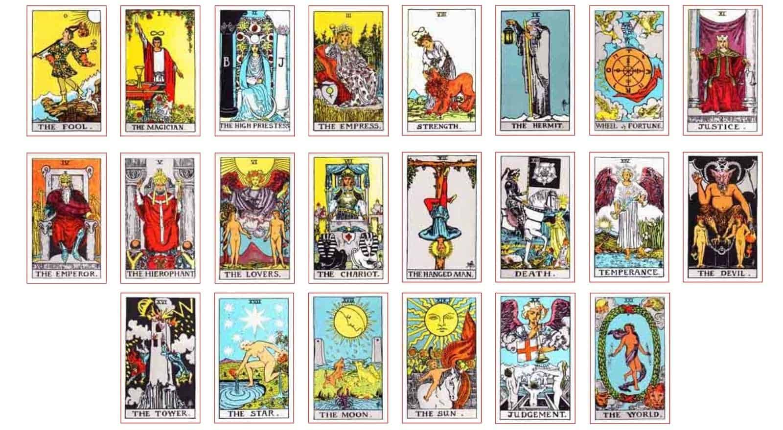 De complete lijst met 78 tarotkaarten met hun ware betekenissen