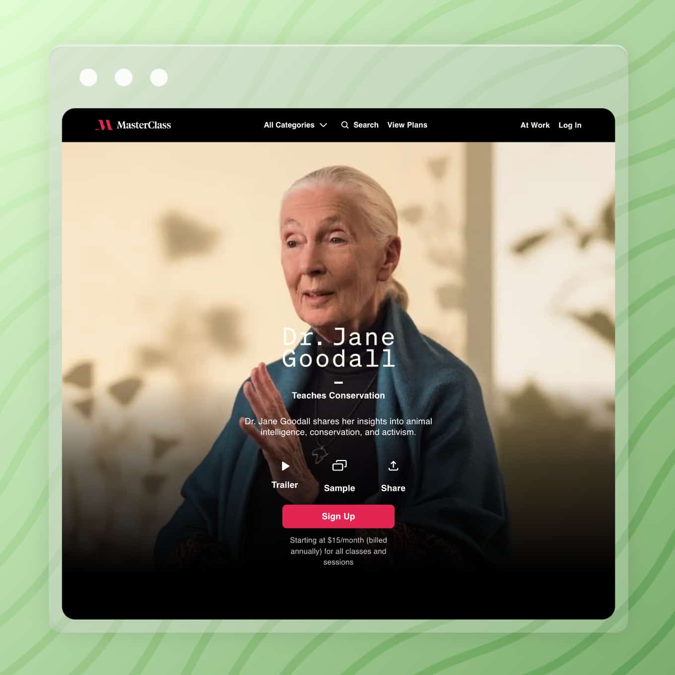 Dr. Jane Goodall op MasterClass website