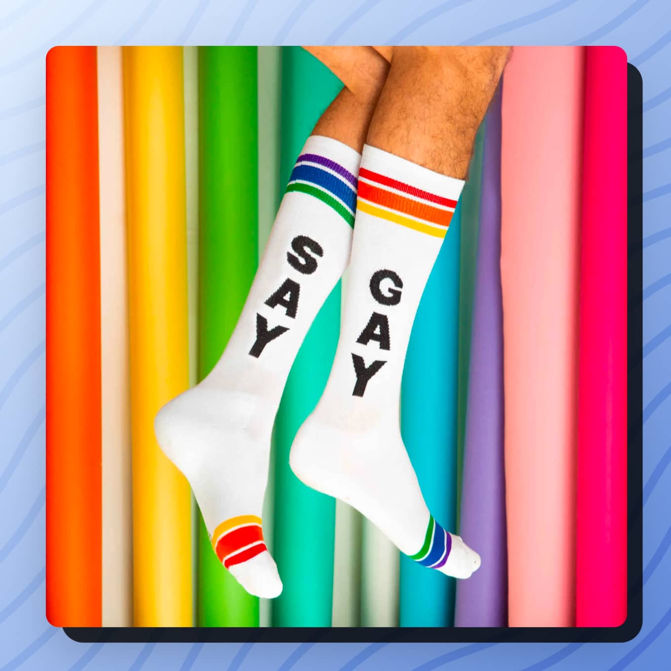 Een sok met zeg Zeg en een andere sok met de tekst Gay