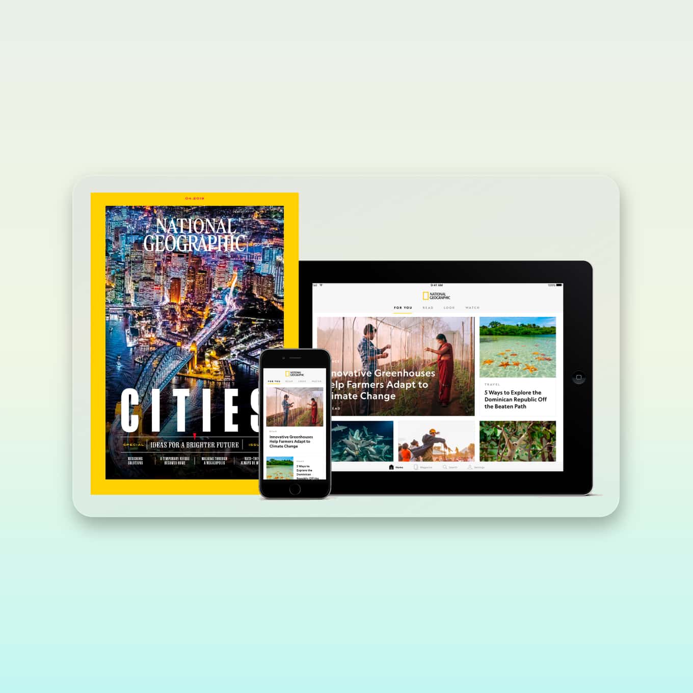 National Geographic in tijdschrift-, mobiele telefoon- en tablet-indeling
