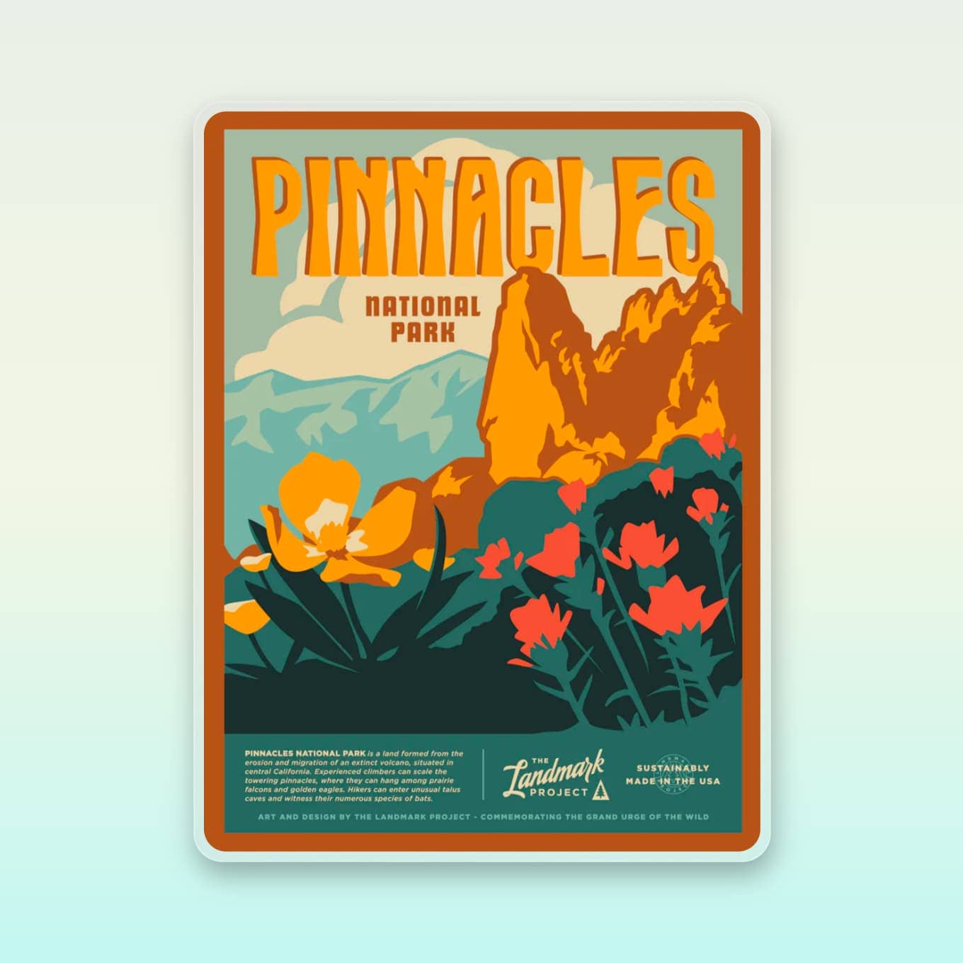 Vintage nationale park poster voor Pinnacles National Park