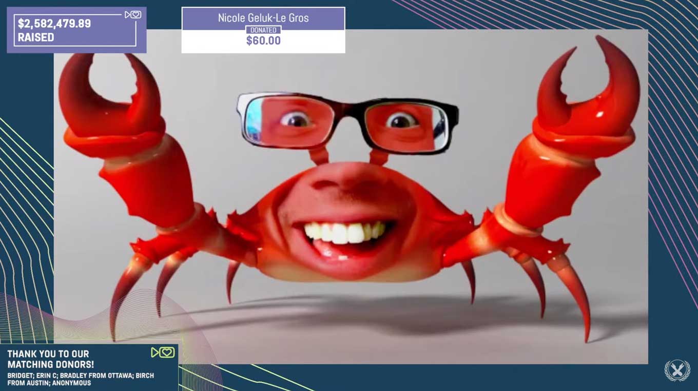 Crank Green: Hank Green als een krab met een bril, tijdens de Project for Awesome livestream