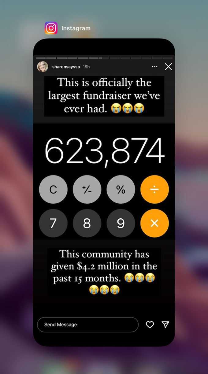 Sharon McMahon op Instagram: "Dit is officieel de grootste inzamelingsactie die we ooit hebben gehad" 623.874 dollar "Deze gemeenschap heeft in de afgelopen 15 maanden $ 4,2 miljoen gegeven" huilen emojii