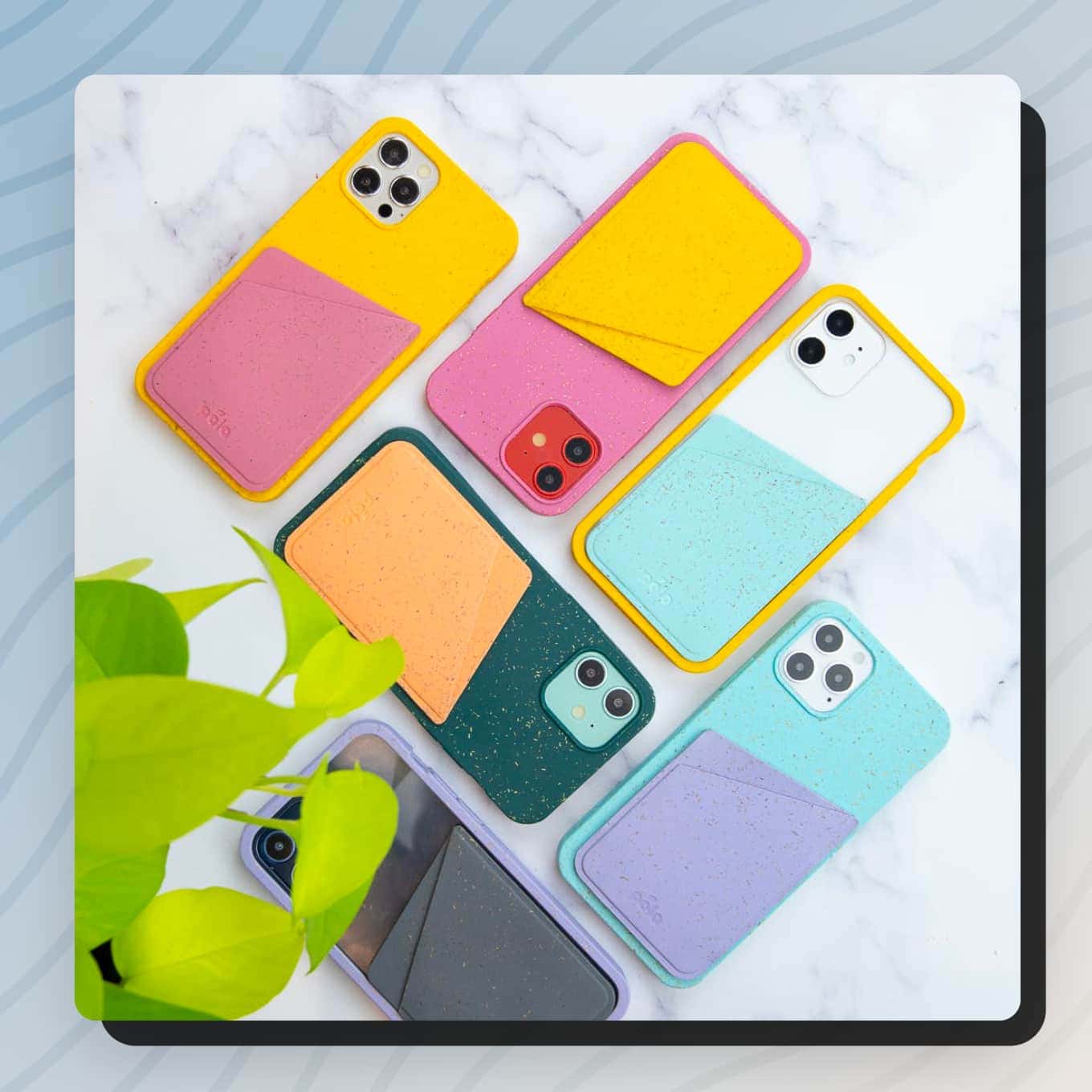 Verschillende felgekleurde composteerbare Pela telefoonhoesjes