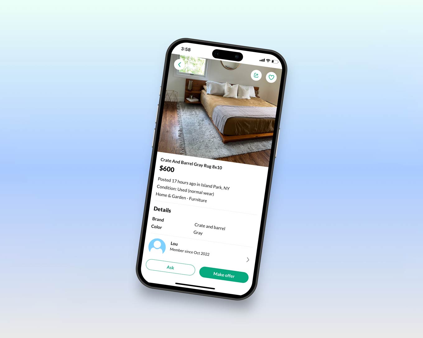 Een tweedehands vloerkleed is te koop op de OfferUp app