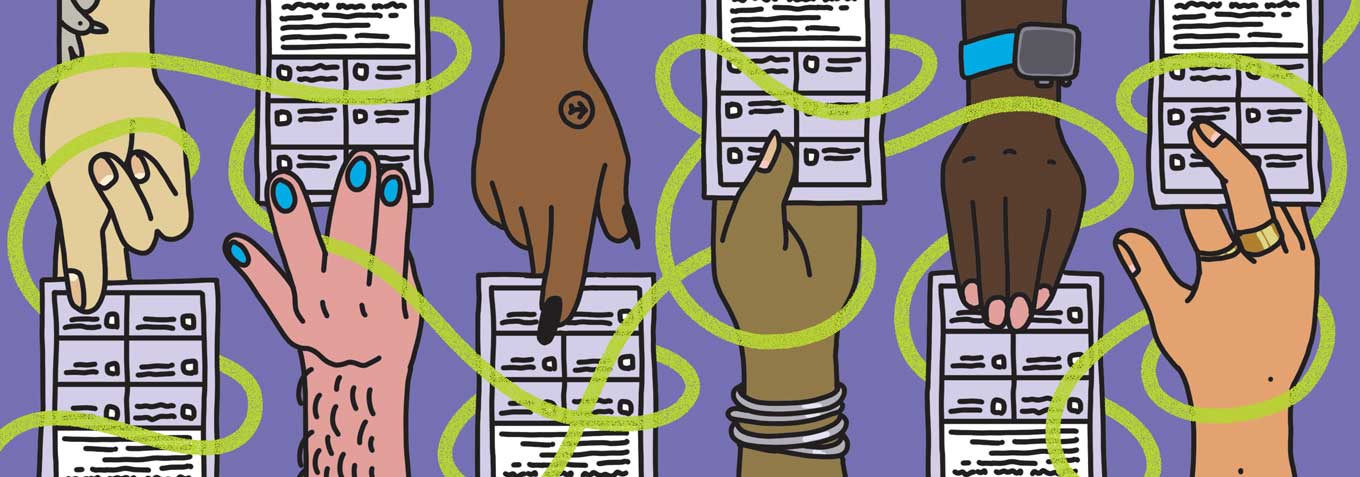 Illustraties van handen en stembiljetten