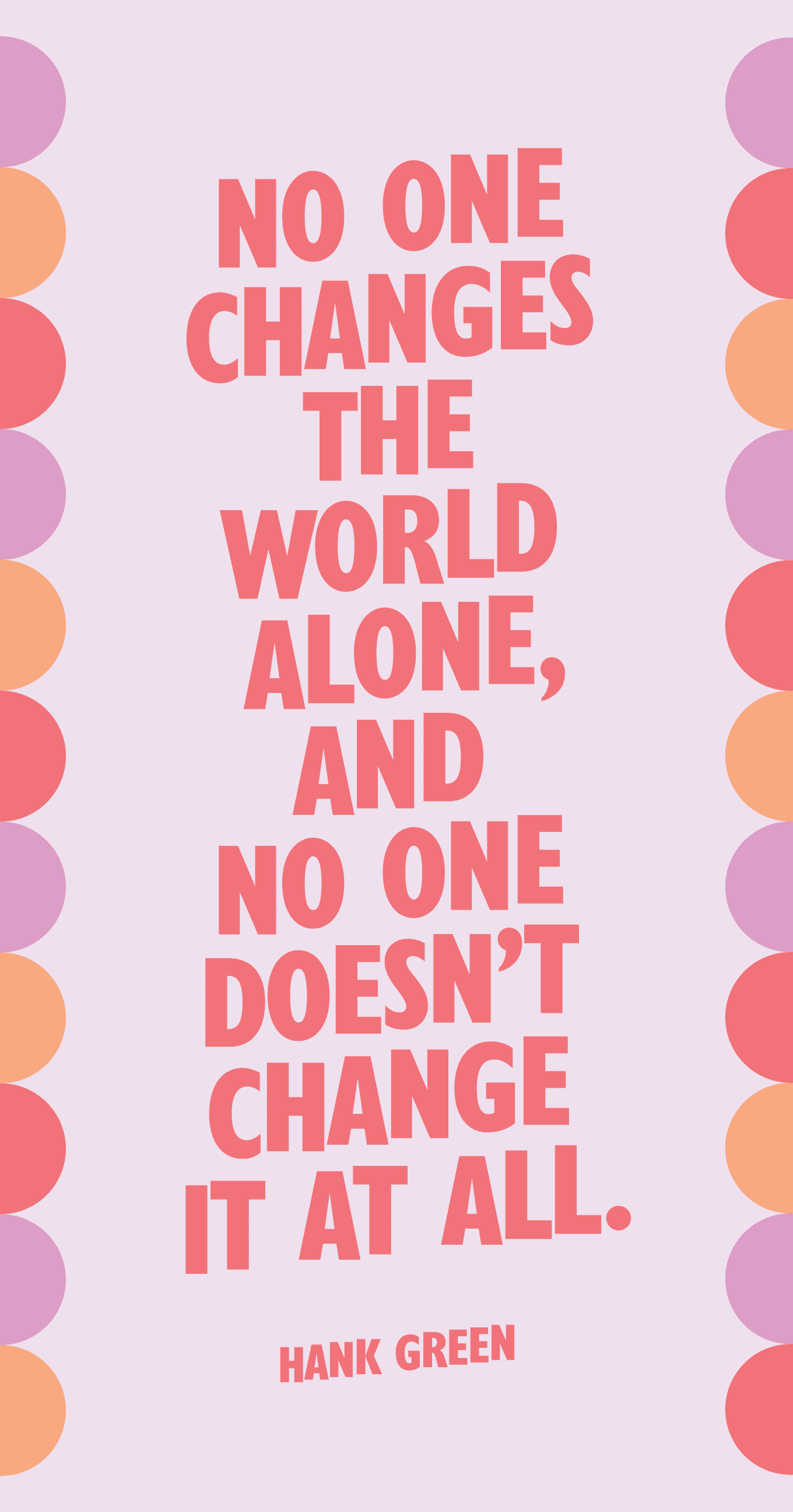 Quote Poster: Niemand verandert de wereld alleen en niemand verandert het helemaal niet. We zijn allemaal uitzonderlijk, en niemand van ons is dat. - Hank Groen